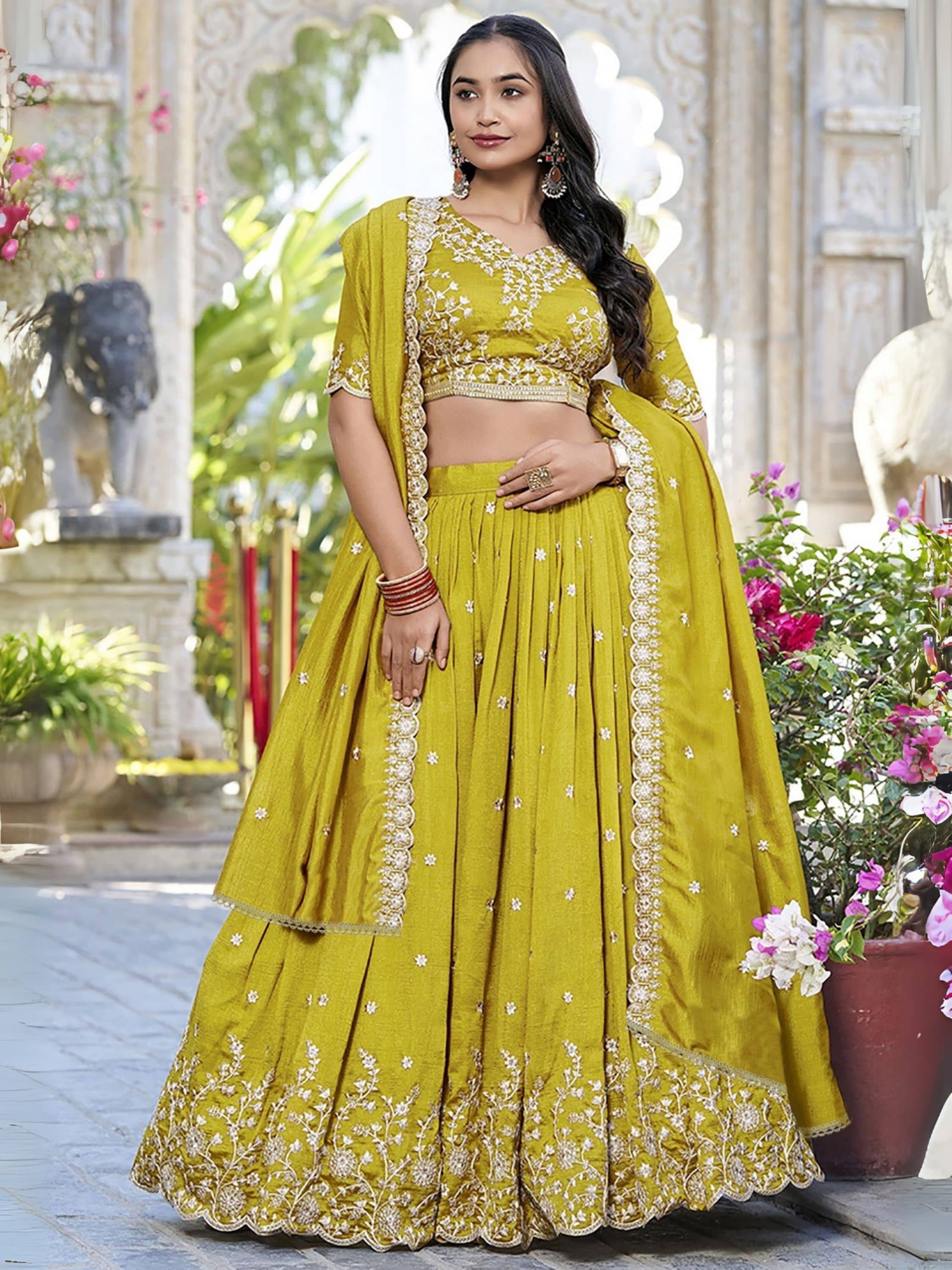 Niza Fashion Women Silk Flared Semi Stitched Lehenga Choli ( Yellow )
