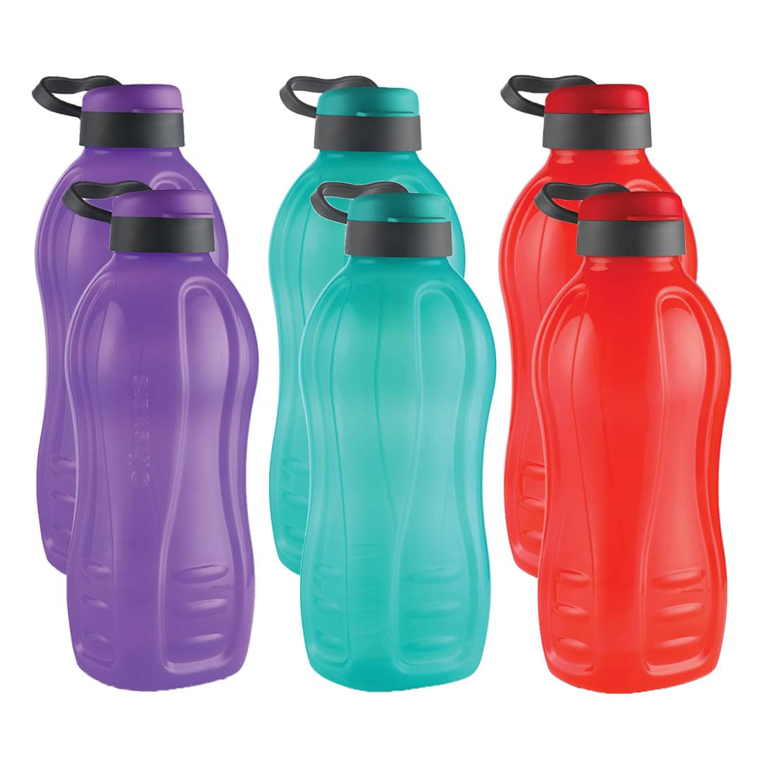     			Oliveware Multicolour Plastic Water Bottle 2000 mL ( Set of 6 )