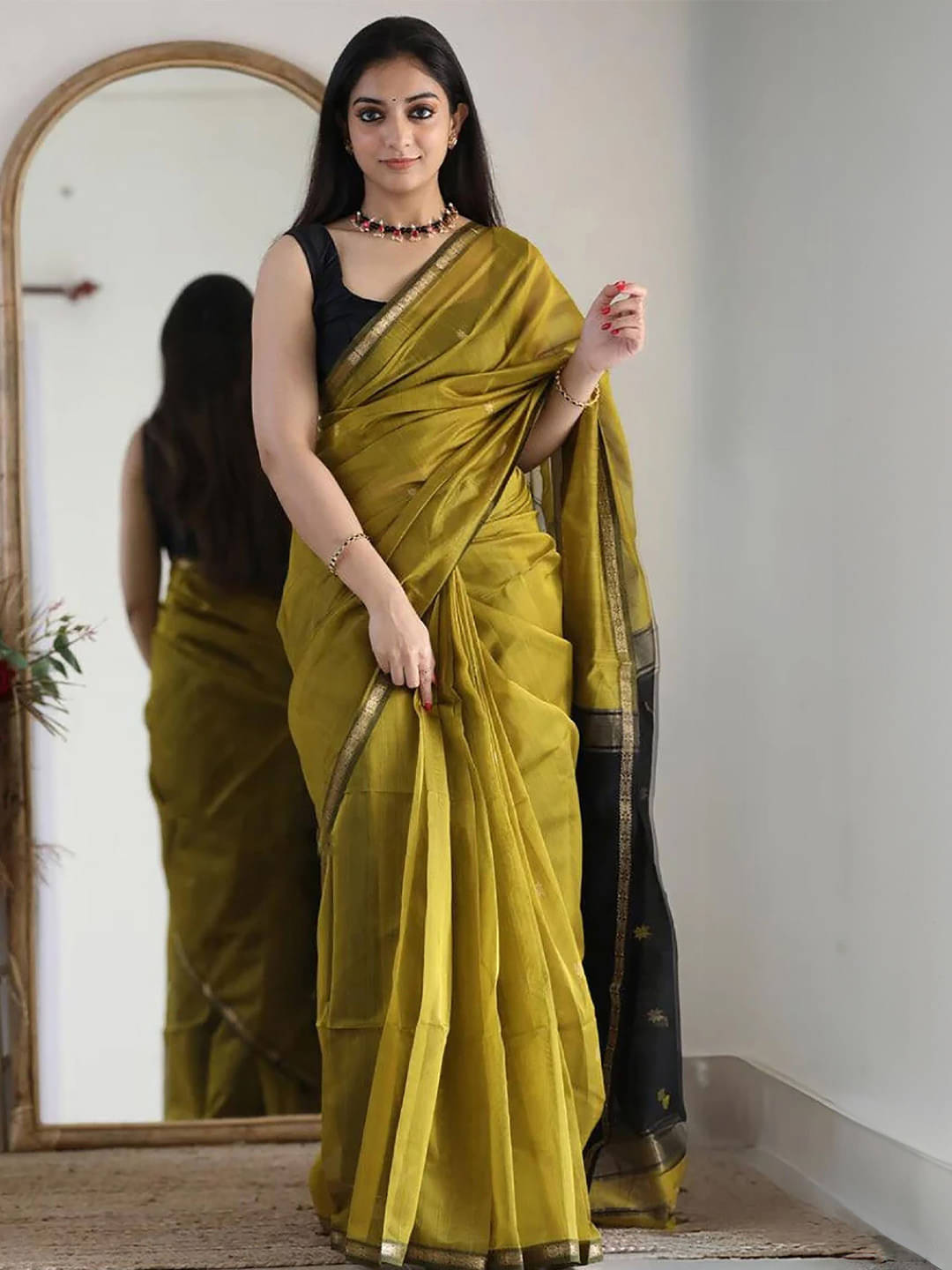     			PEER STORE Cotton Silk Woven Banarasi saree With Unstitched Blouse Piece ( Multicolor 8 )