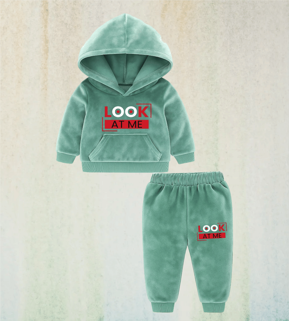 RBF84 Pack of 1 Baby Girls Velvet Sweatshirt & Joggers ( Green )