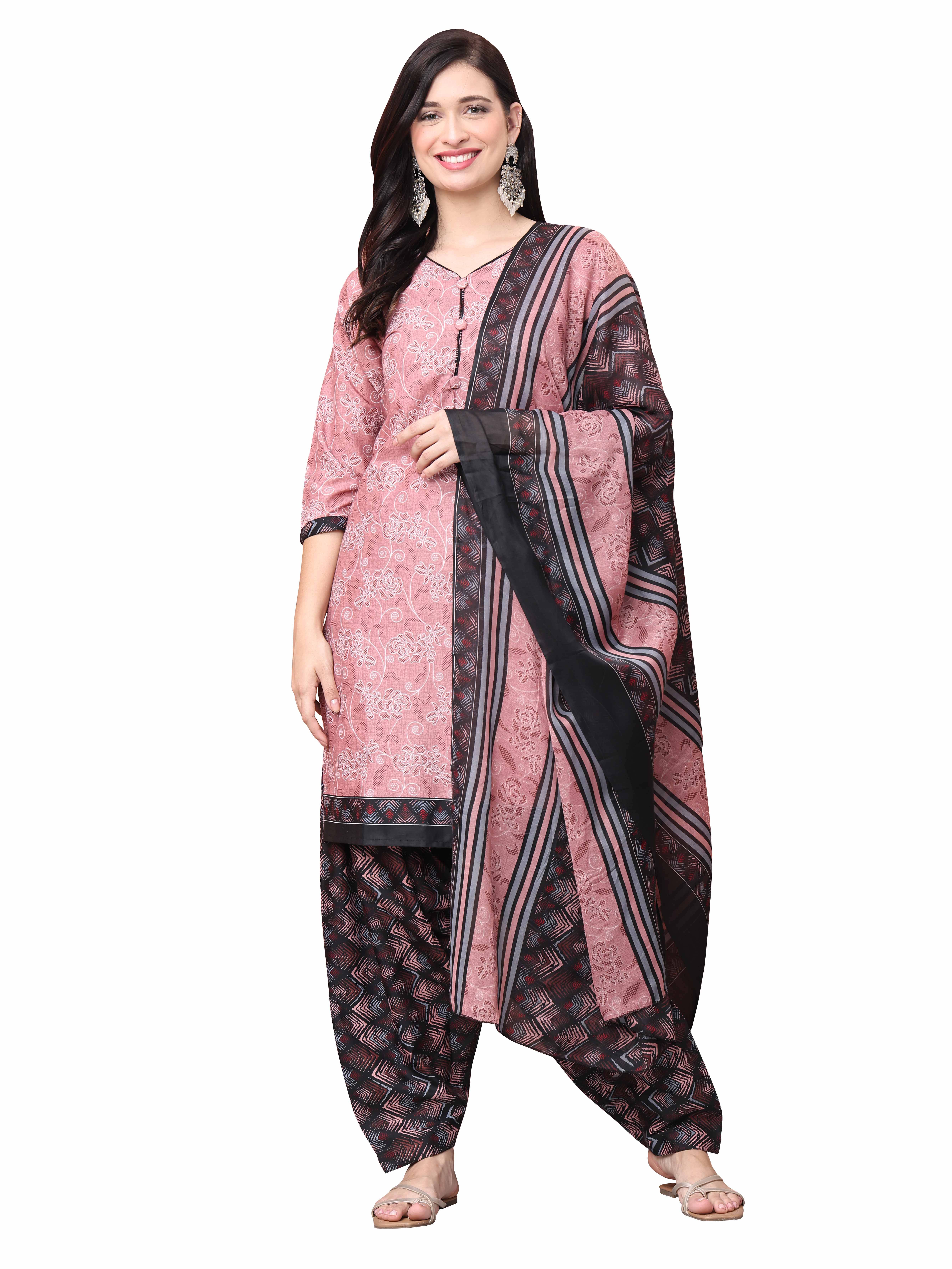 ROLYPOLY Women Cotton Blend Printed Straight Kurti With Patiala Salwar ( Mauve )     			ROLYPOLY Women Cotton Blend Printed Straight Kurti With Patiala Salwar ( Mauve )
