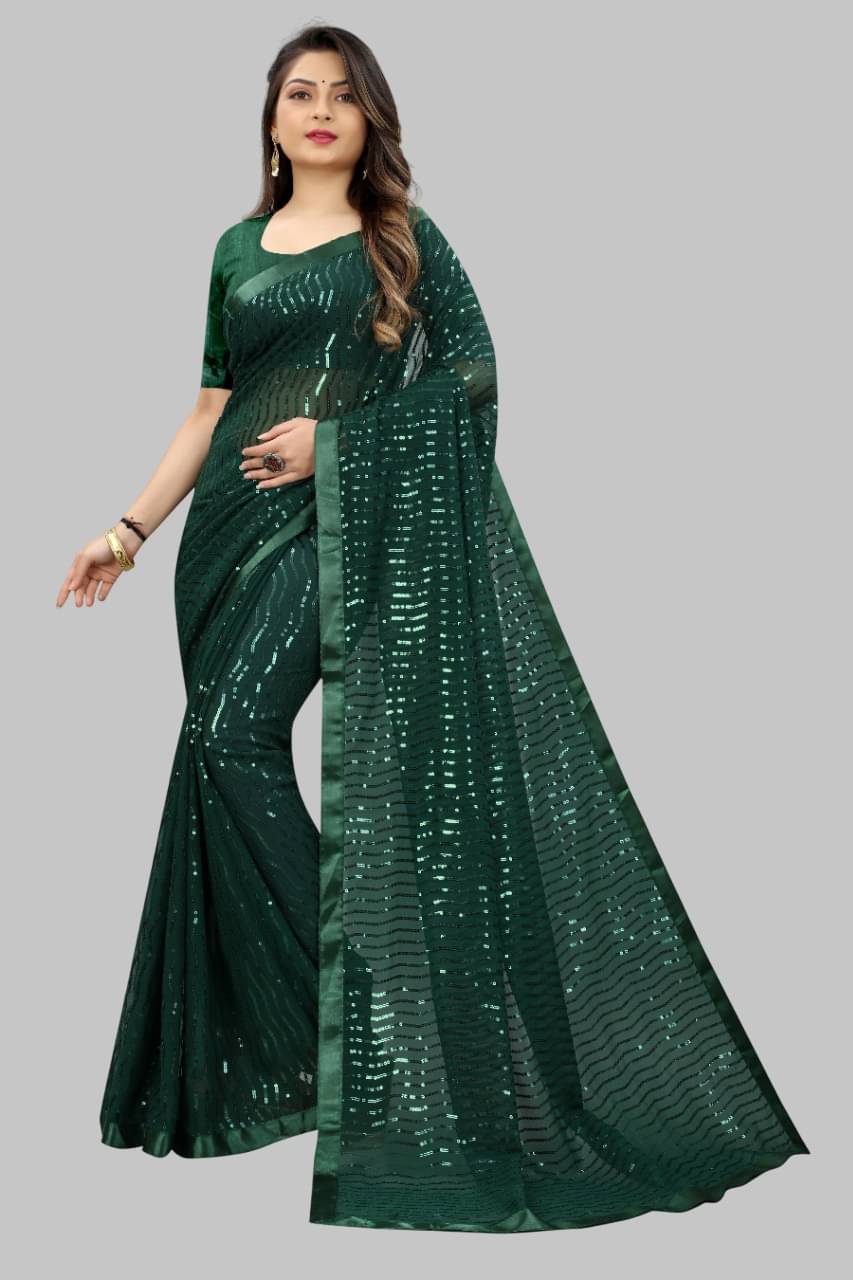 SATVASHIV Georgette Embroidered Regular Saree With Unstitched Blouse Piece ( Green ) SATVASHIV Georgette Embroidered Regular Saree With Unstitched Blouse Piece ( Green )