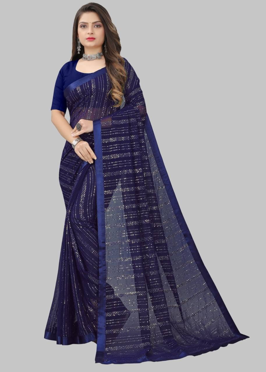     			SATVASHIV Georgette Embroidered Regular Saree With Unstitched Blouse Piece ( Navy Blue )