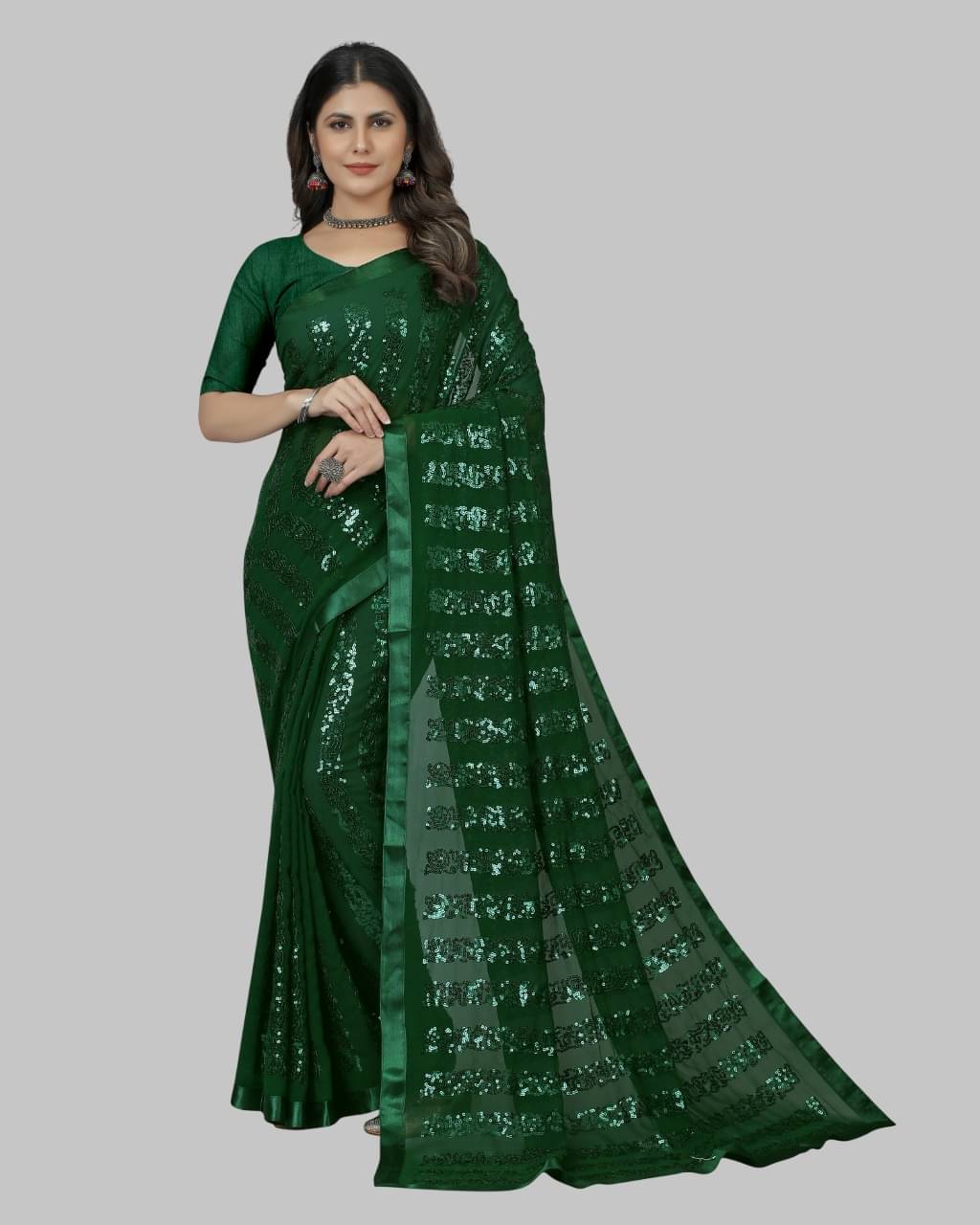     			SATVASHIV Georgette Embroidered Regular Saree With Unstitched Blouse Piece ( Green )
