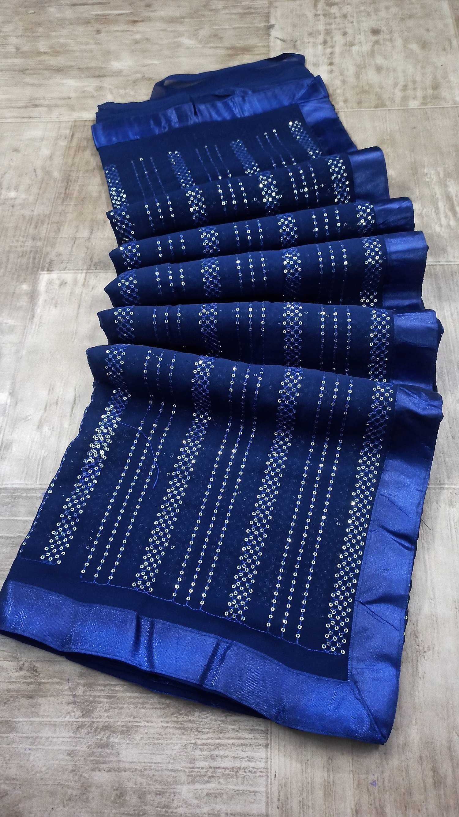 SATVASHIV Georgette Embroidered Regular Saree With Unstitched Blouse Piece ( Navy Blue )     			SATVASHIV Georgette Embroidered Regular Saree With Unstitched Blouse Piece ( Navy Blue )