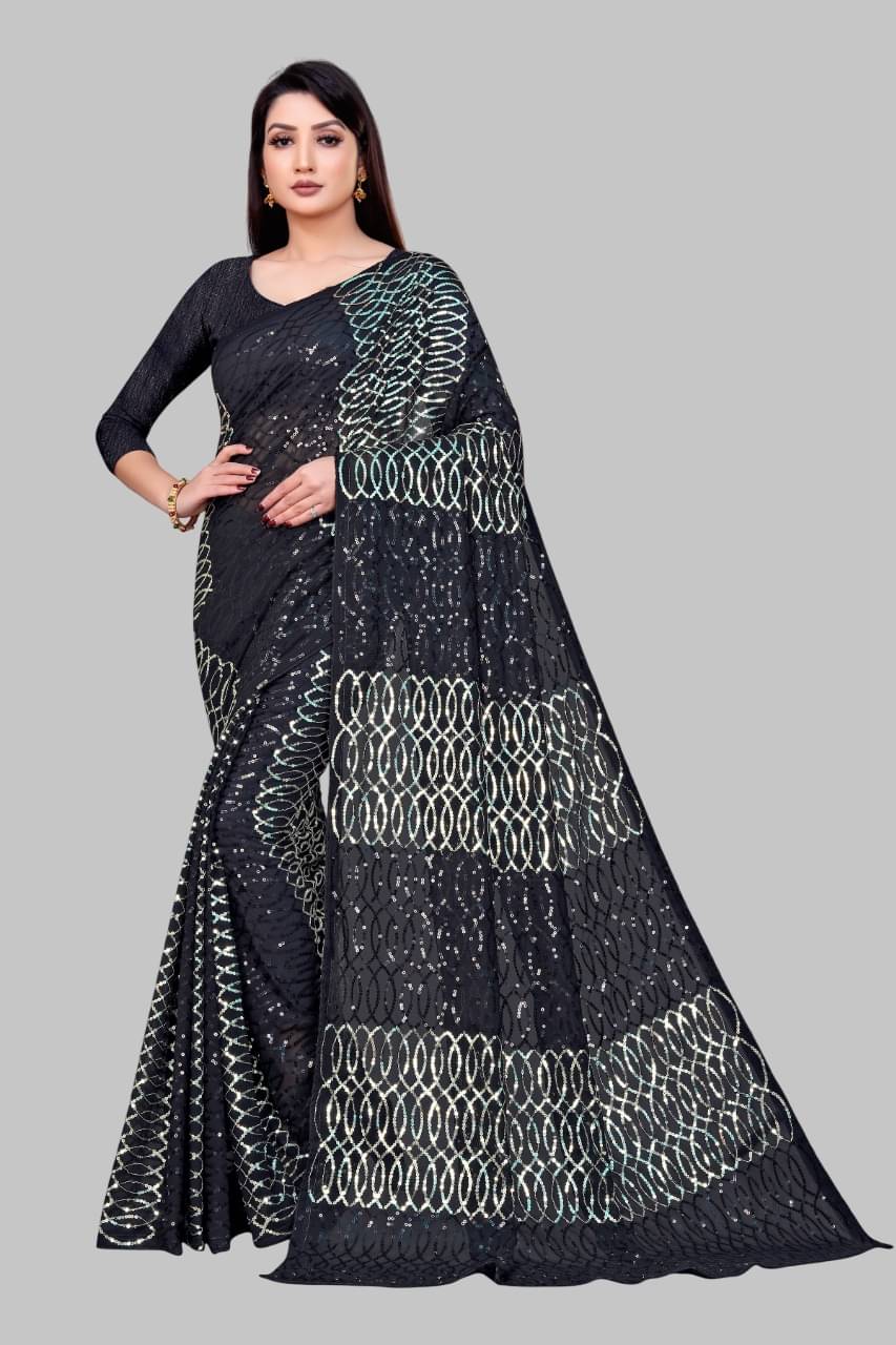     			SATVASHIV Georgette Embroidered Regular Saree With Unstitched Blouse Piece ( Multicolor )