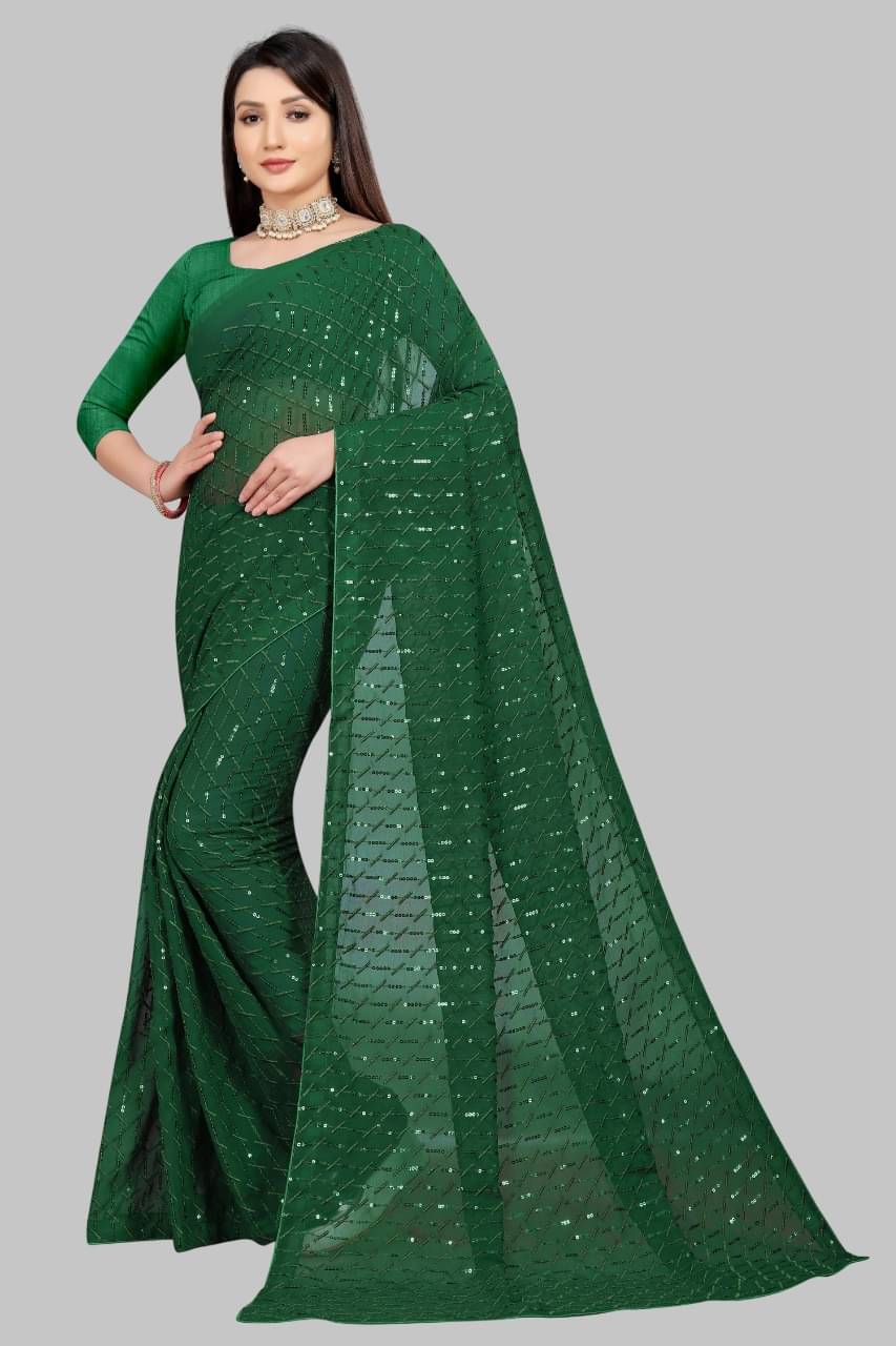    			SATVASHIV Georgette Embroidered Regular Saree With Unstitched Blouse Piece ( Green )