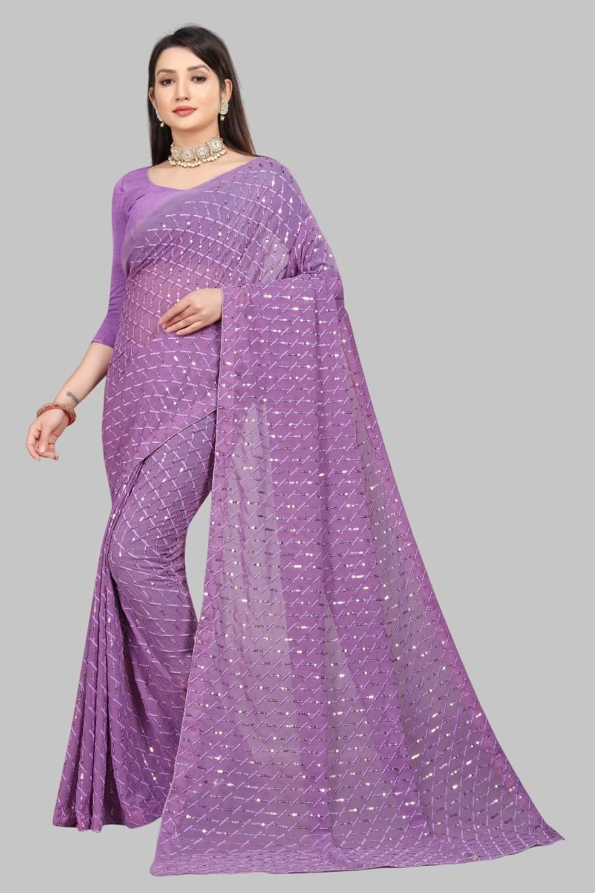     			SATVASHIV Georgette Embroidered Regular Saree With Unstitched Blouse Piece ( Mauve )