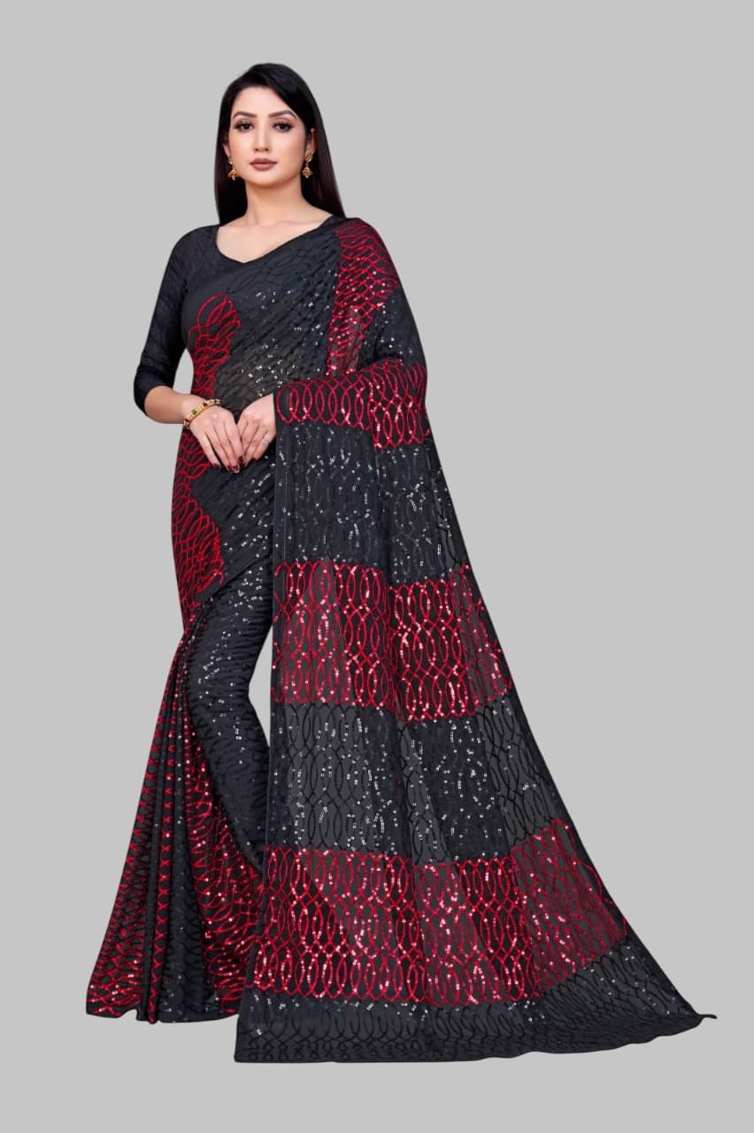     			SATVASHIV Georgette Embroidered Regular Saree With Unstitched Blouse Piece ( Red )