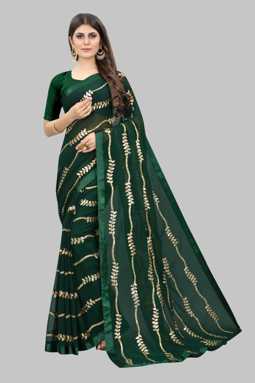    			SATVASHIV Georgette Embroidered Regular Saree With Unstitched Blouse Piece ( Green )
