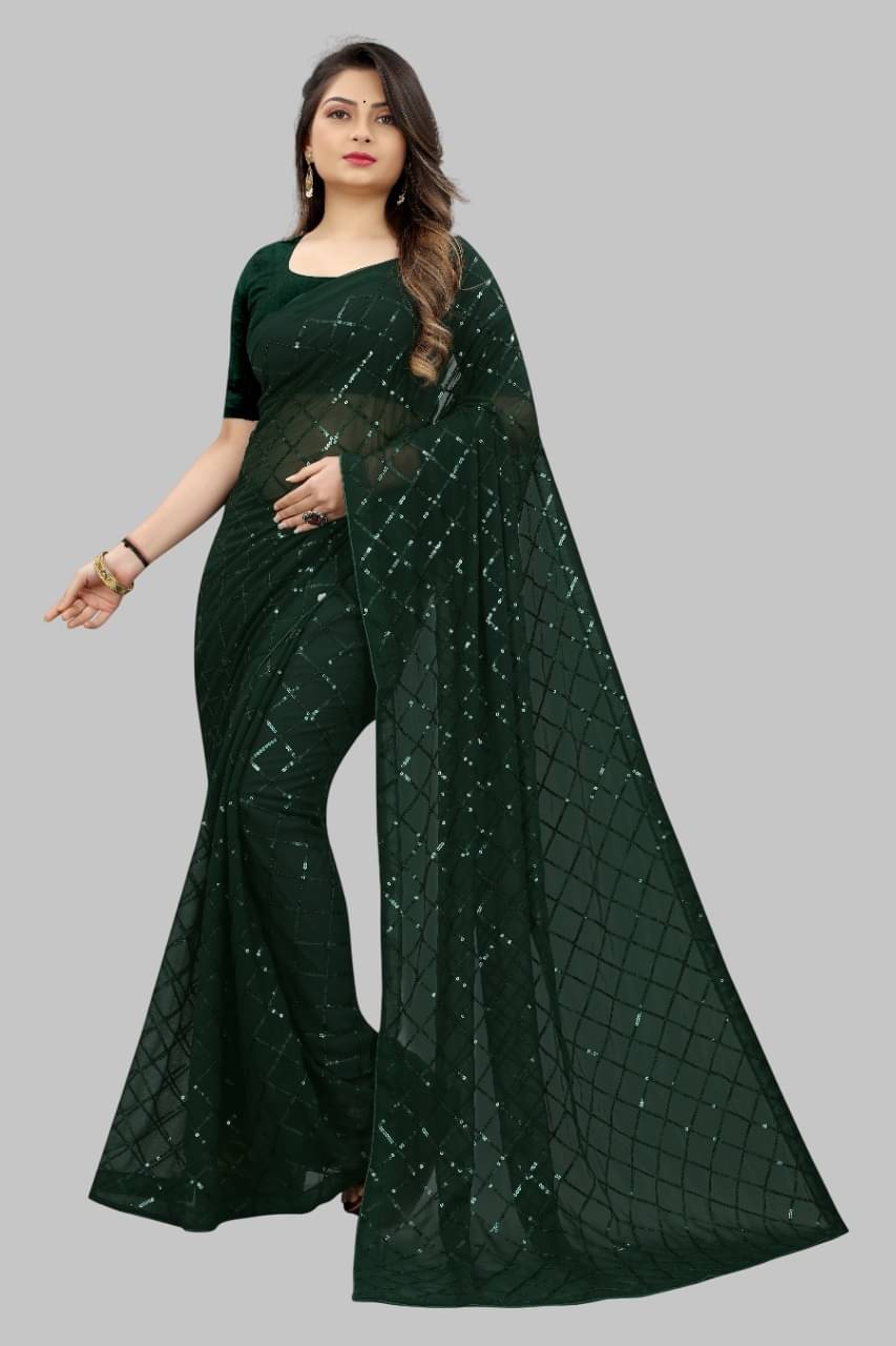 SATVASHIV Georgette Embroidered Regular Saree With Unstitched Blouse Piece ( Green ) SATVASHIV Georgette Embroidered Regular Saree With Unstitched Blouse Piece ( Green )