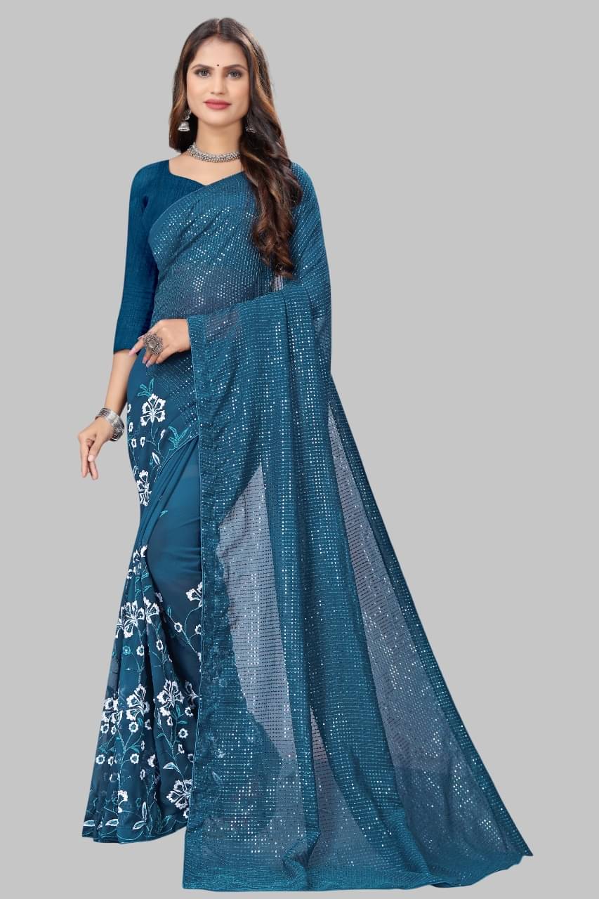     			SATVASHIV Georgette Embroidered Regular Saree With Unstitched Blouse Piece ( Rama )