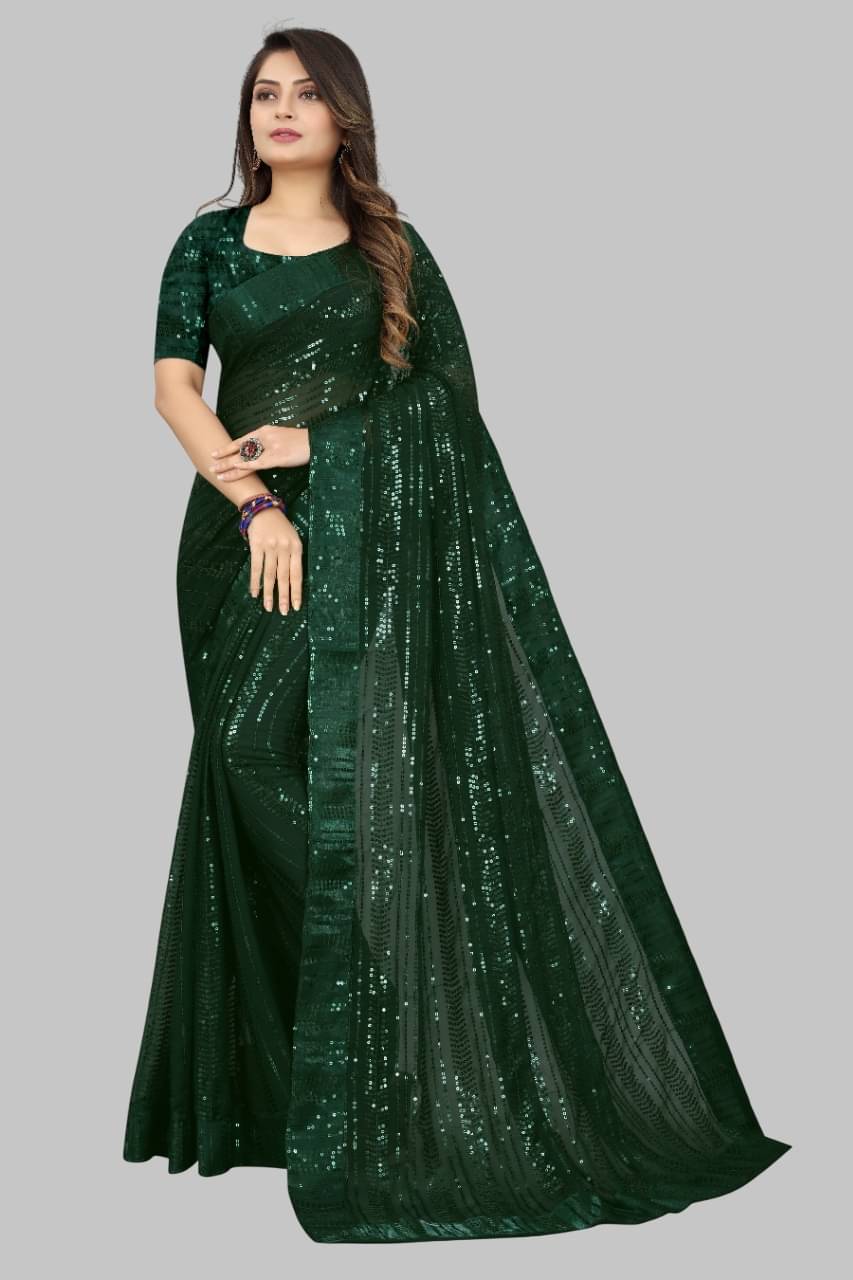     			SATVASHIV Georgette Embroidered Regular Saree With Unstitched Blouse Piece ( Green )
