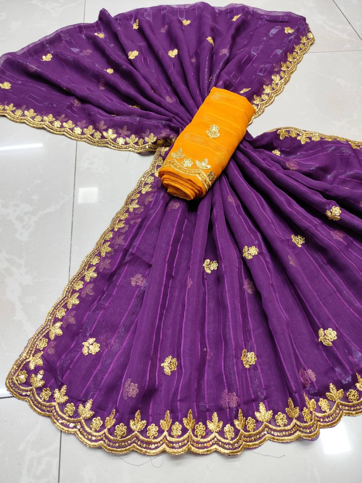     			Sareez House Chiffon Embroidered Regular Saree With Unstitched Blouse Piece ( Multicolor 6 )