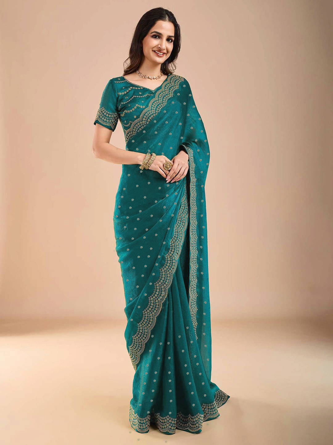 Sareez House Silk Blend Self Design Regular Saree With Unstitched Blouse Piece ( Rama ) Sareez House Silk Blend Self Design Regular Saree With Unstitched Blouse Piece ( Rama )