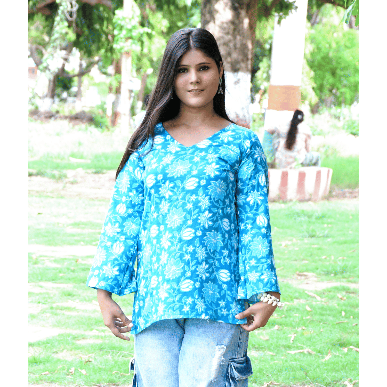     			Trust Jone Shop Women's Cotton Peplum Top ( Blue )