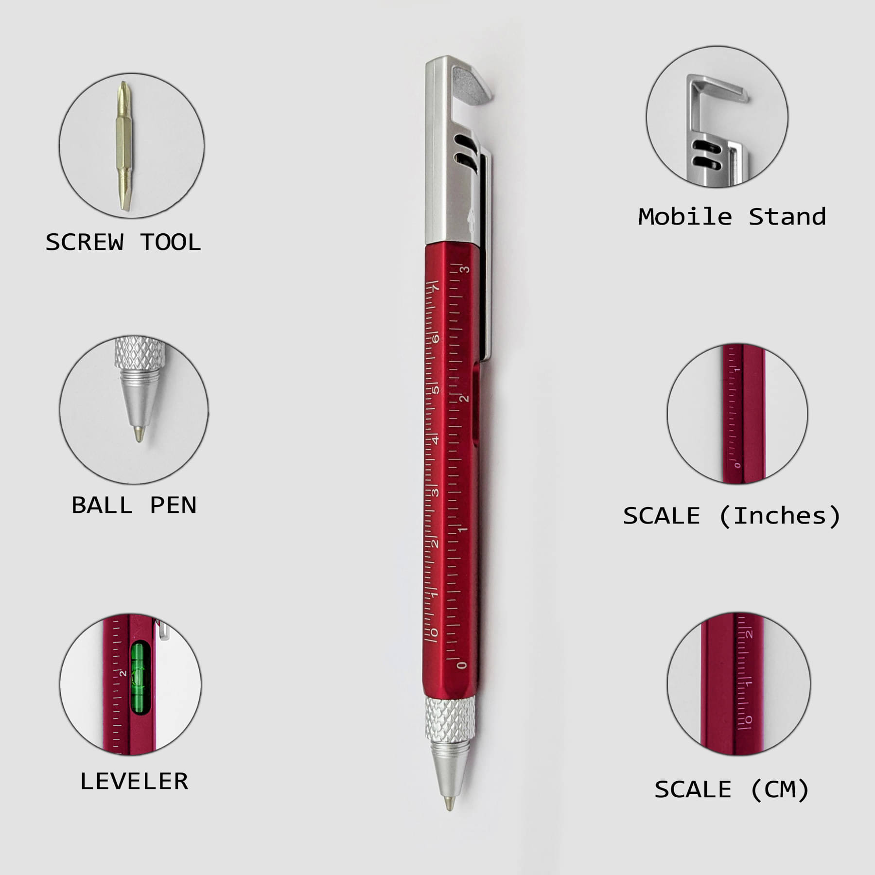     			UJJi 5X1 Multi Use Pen in Red Colour Engineering Multi Function Pen