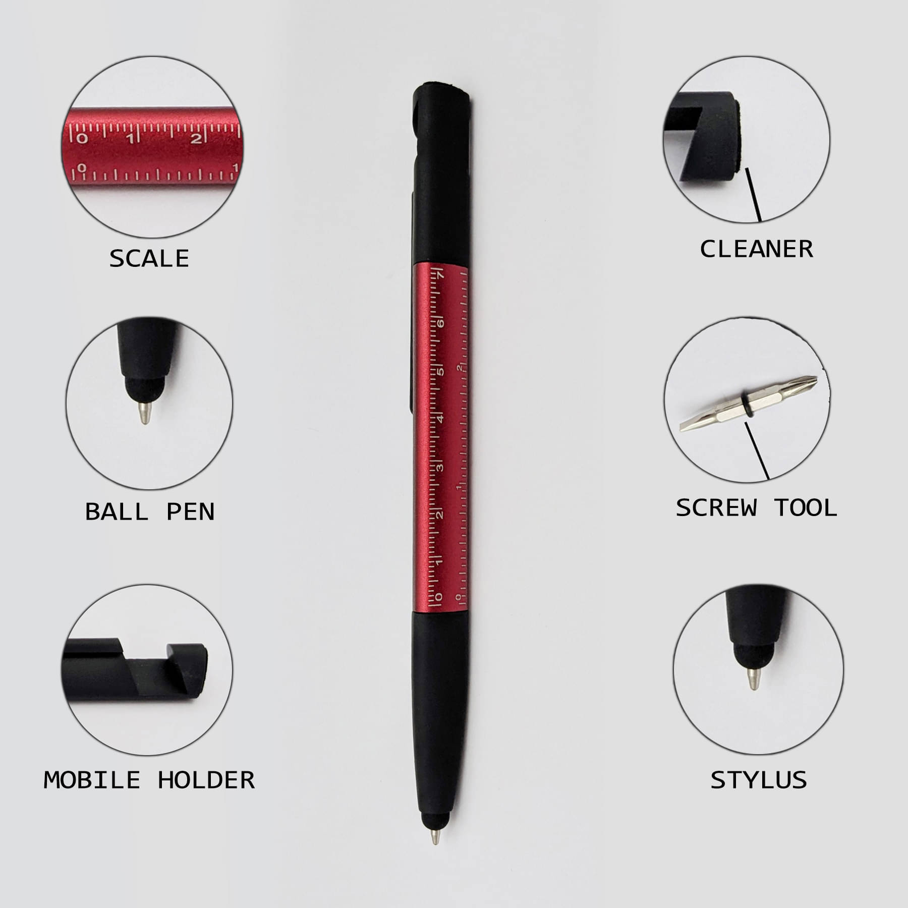 UJJi 6X1 Multi Use Red Colour Metal Engineering Multi Function Pen UJJi 6X1 Multi Use Red Colour Metal Engineering Multi Function Pen