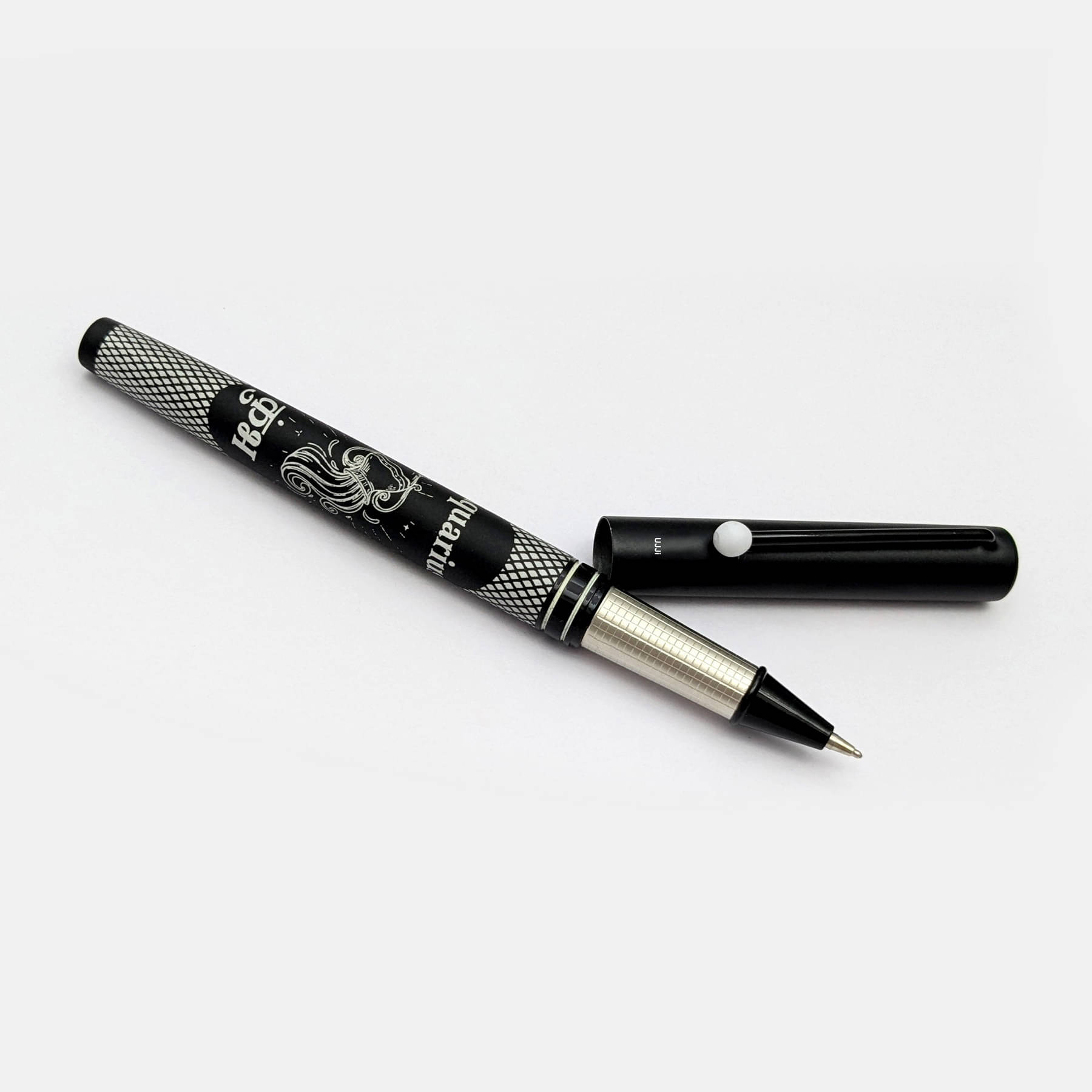     			UJJi Aquarius (Kumbh) Designed Black Aluminum Metal Blue Ink Roller Ball Pen