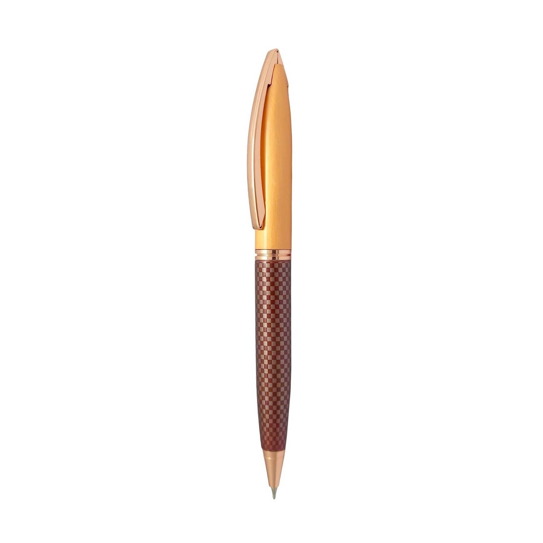     			UJJi Check Pattern Brown with Rose Gold Cap Metal Ball Pen