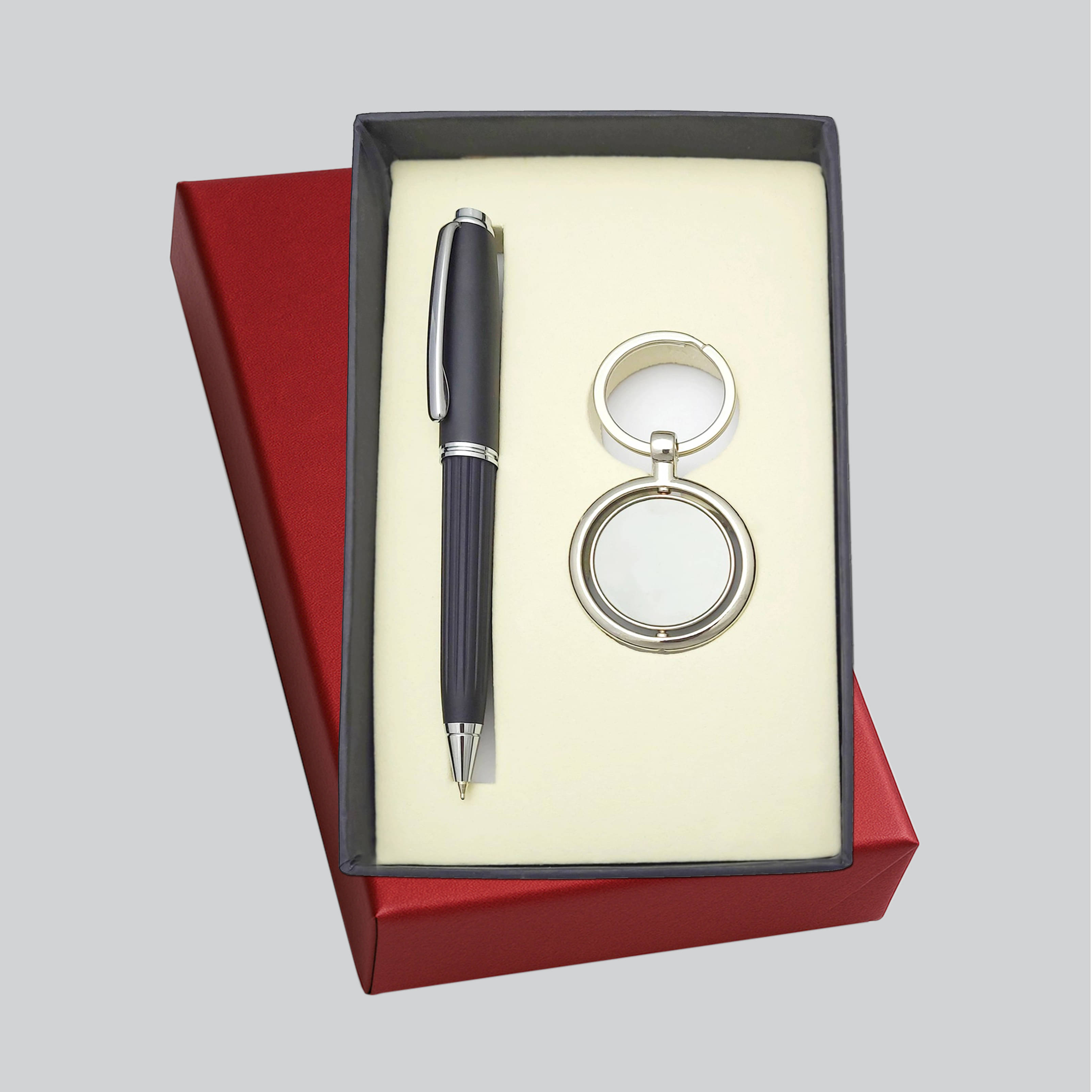     			UJJi Line Pattern Black Metal Pen with Revolving Keychain Pen Gift Set