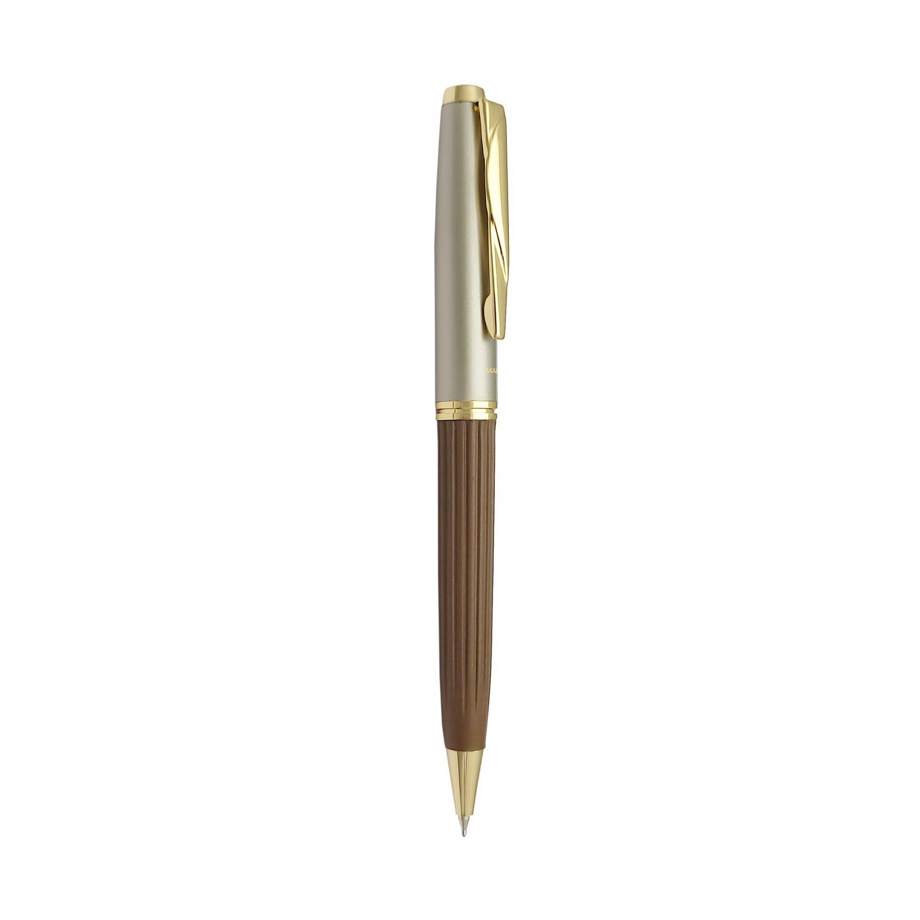     			UJJi Line Pattern Brown with Golden Part Ball Pen