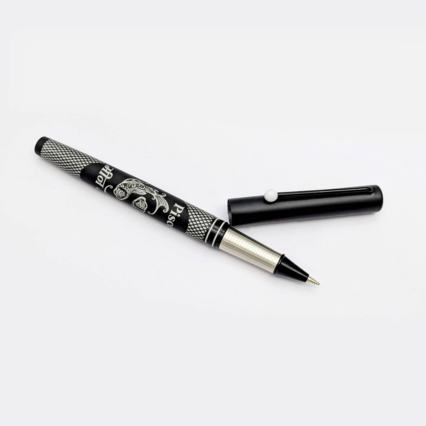 UJJi Pisces (Meen) Designed Black Aluminum Metal Blue Ink Roller Ball Pen UJJi Pisces (Meen) Designed Black Aluminum Metal Blue Ink Roller Ball Pen