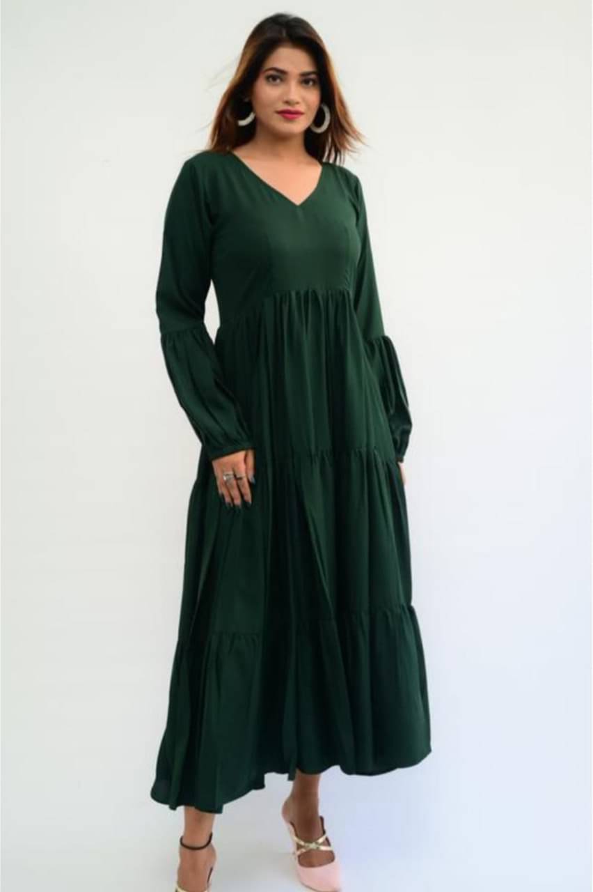     			VS MALL Women Silk Blend Self Design Fit & Flare Dress ( Green )