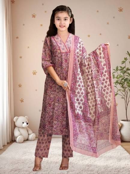     			Various Vault Girls Cotton Blend Kurti with Salwar ( Pack of 1 , Pink )