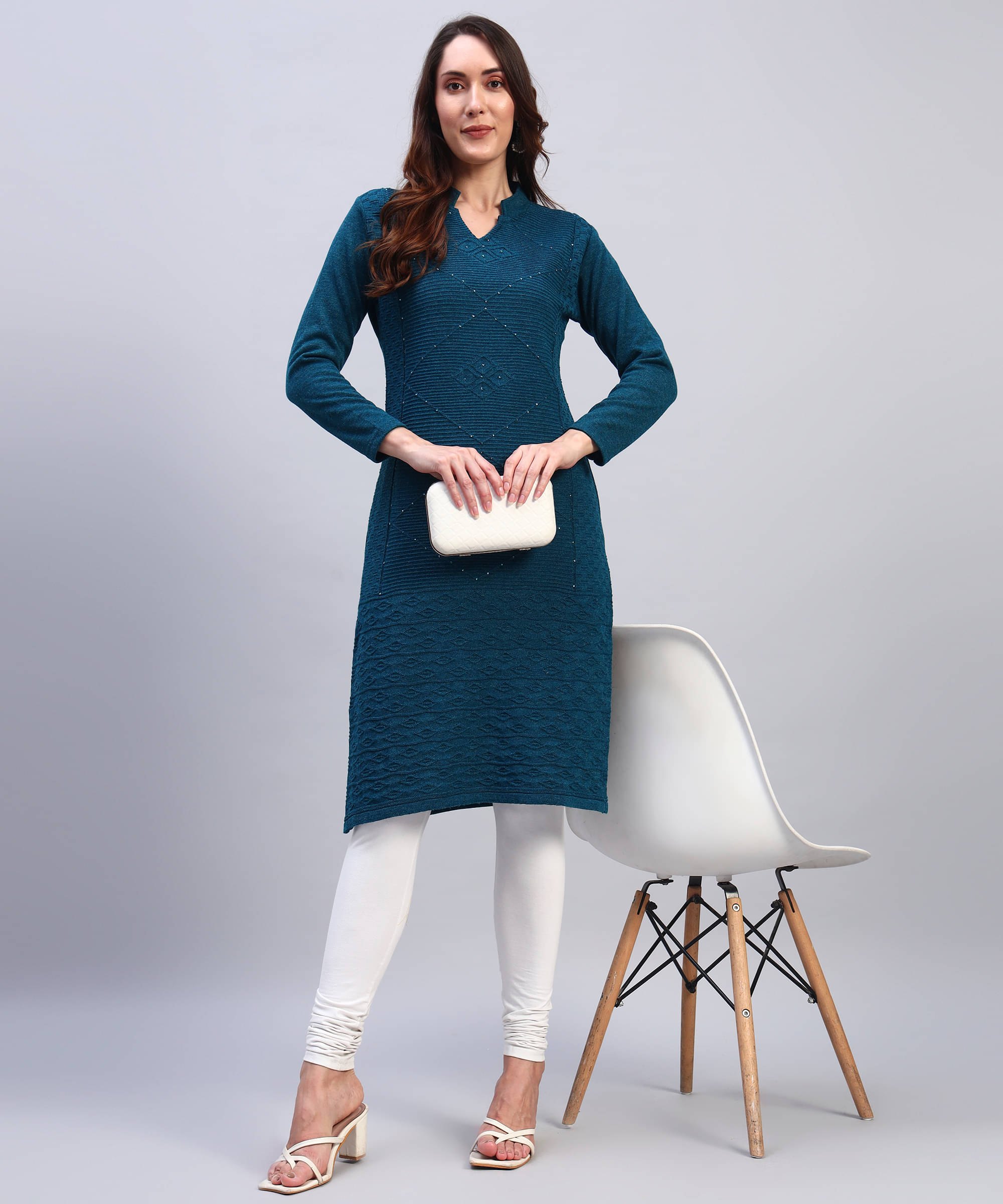     			ZEPPI Women Woollen Self Design Straight Kurti ( Blue )