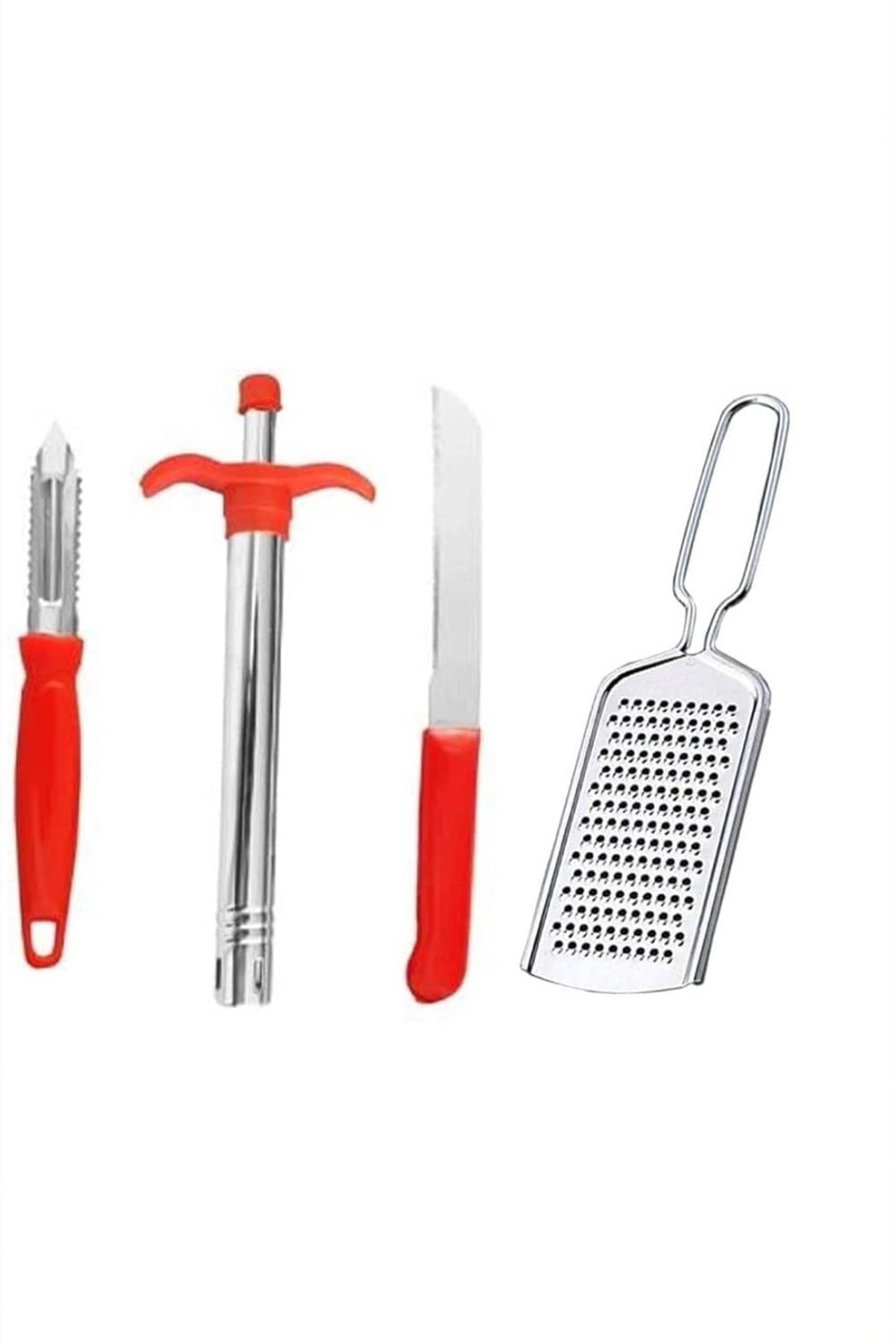     			4 in 1 Combo Multipurpose Kitchen Set (Peeler, Cheese Grater, Lighter, Knife) 4 Pcs Daily Use Utility Multipurpose Kitchen Set (Red)