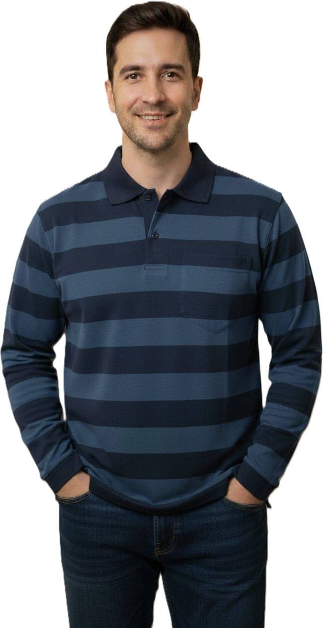     			Alvin Men Cotton Blend Relaxed Fit Striped Polo T Shirt ( Grey )