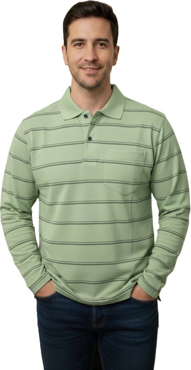 Alvin Men Cotton Blend Relaxed Fit Striped Polo T Shirt ( Light Green )     			Alvin Men Cotton Blend Relaxed Fit Striped Polo T Shirt ( Light Green )