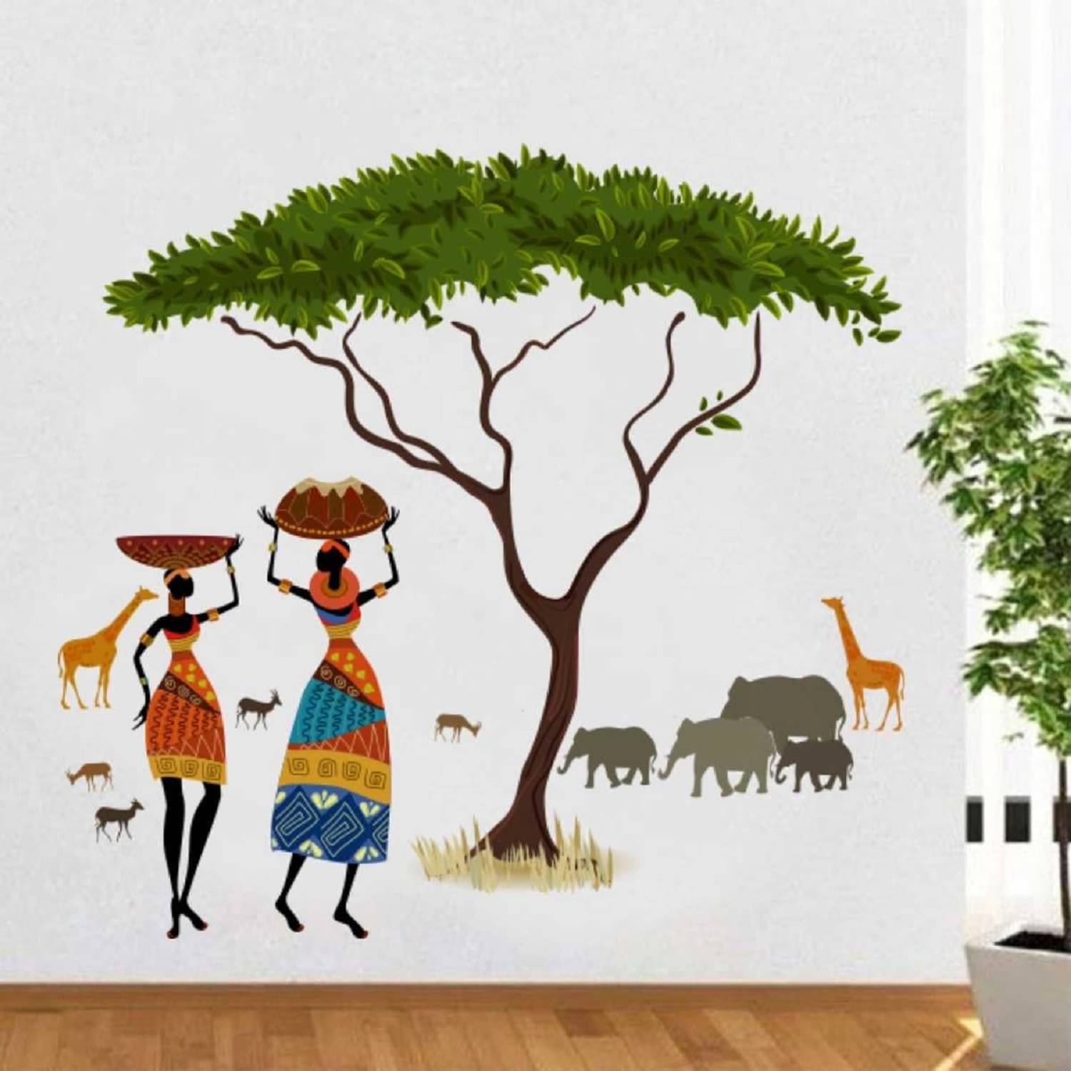     			Artistic Tribal Ladies with Animals Nature Wall Stickers For Home Decor Gift items 100x90cm