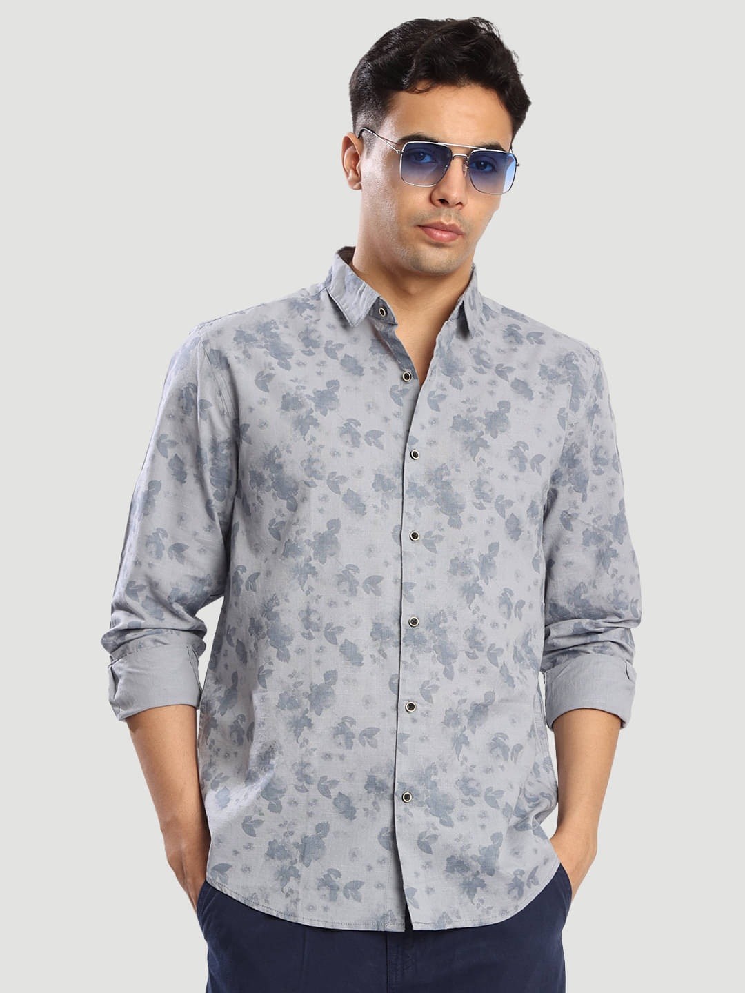     			Bene Kleed 100% Cotton Regular Fit Printed Full Sleeves Men's Casual Shirt - Grey ( Pack of 1 )