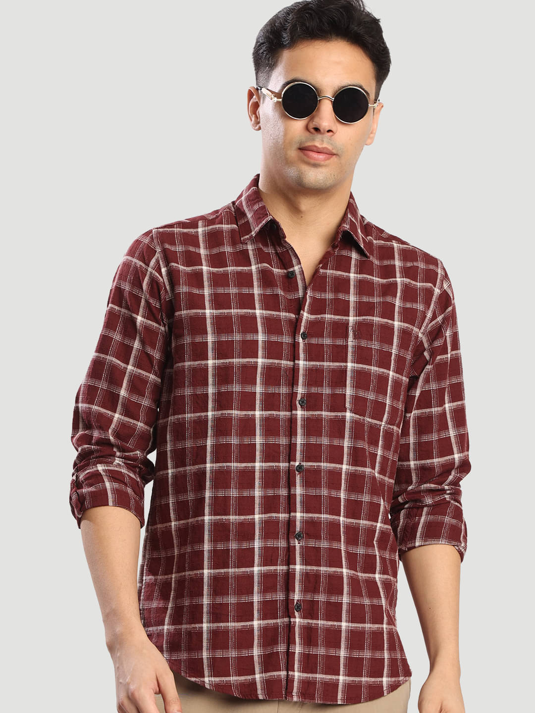 Bene Kleed 100% Cotton Regular Fit Checks Full Sleeves Men's Casual Shirt - Maroon ( Pack of 1 ) Bene Kleed 100% Cotton Regular Fit Checks Full Sleeves Men's Casual Shirt - Maroon ( Pack of 1 )