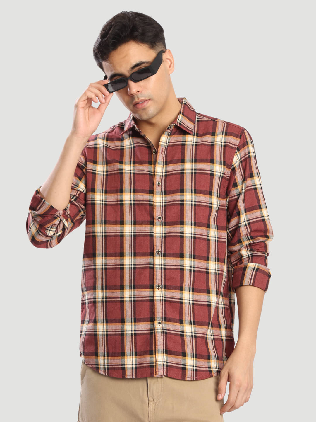     			Bene Kleed 100% Cotton Relaxed Fit Checks Full Sleeves Men's Casual Shirt - Maroon ( Pack of 1 )