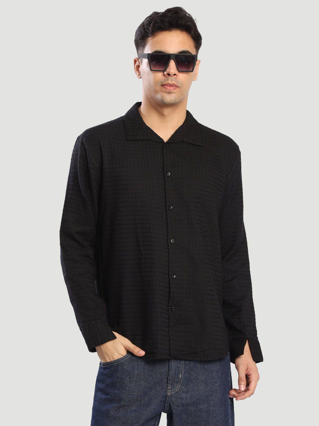     			Bene Kleed 100% Cotton Relaxed Fit Self Design Full Sleeves Men's Casual Shirt - Black ( Pack of 1 )