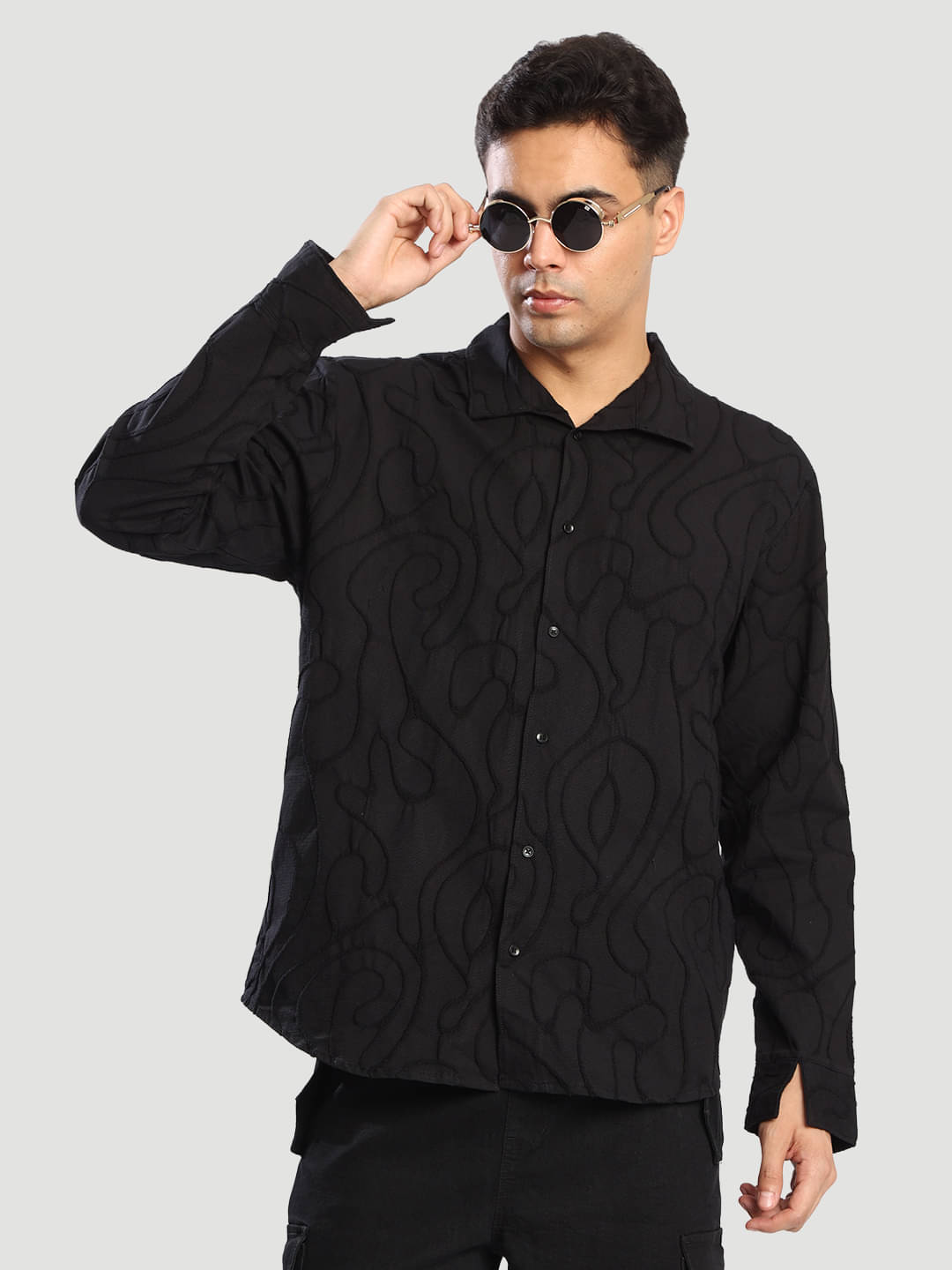     			Bene Kleed 100% Cotton Relaxed Fit Self Design Full Sleeves Men's Casual Shirt - Black ( Pack of 1 )
