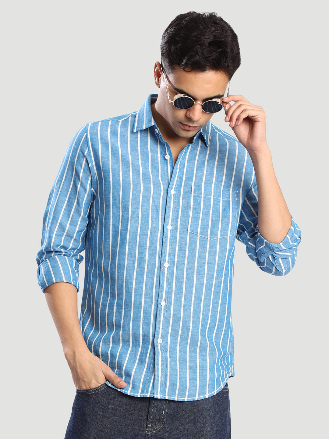     			Bene Kleed Cotton Blend Regular Fit Striped Full Sleeves Men's Casual Shirt - Blue ( Pack of 1 )