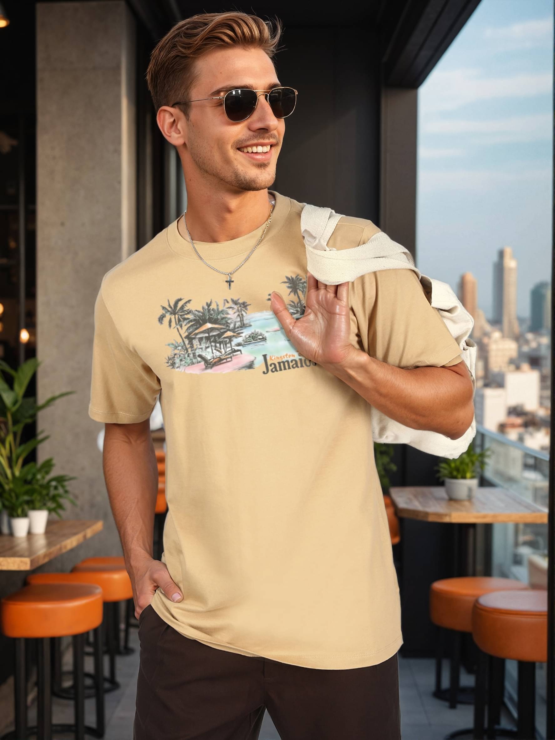     			Bene Kleed Men Cotton Regular Fit Printed T-Shirt ( Khaki )