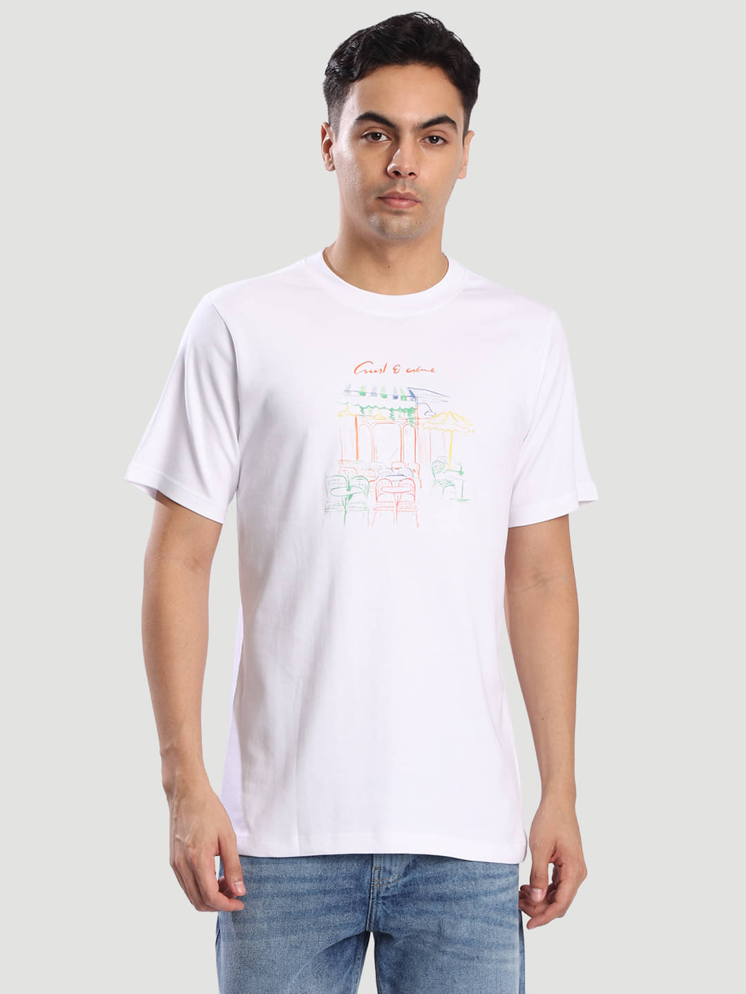     			Bene Kleed Men Cotton Regular Fit Printed T-Shirt ( White )