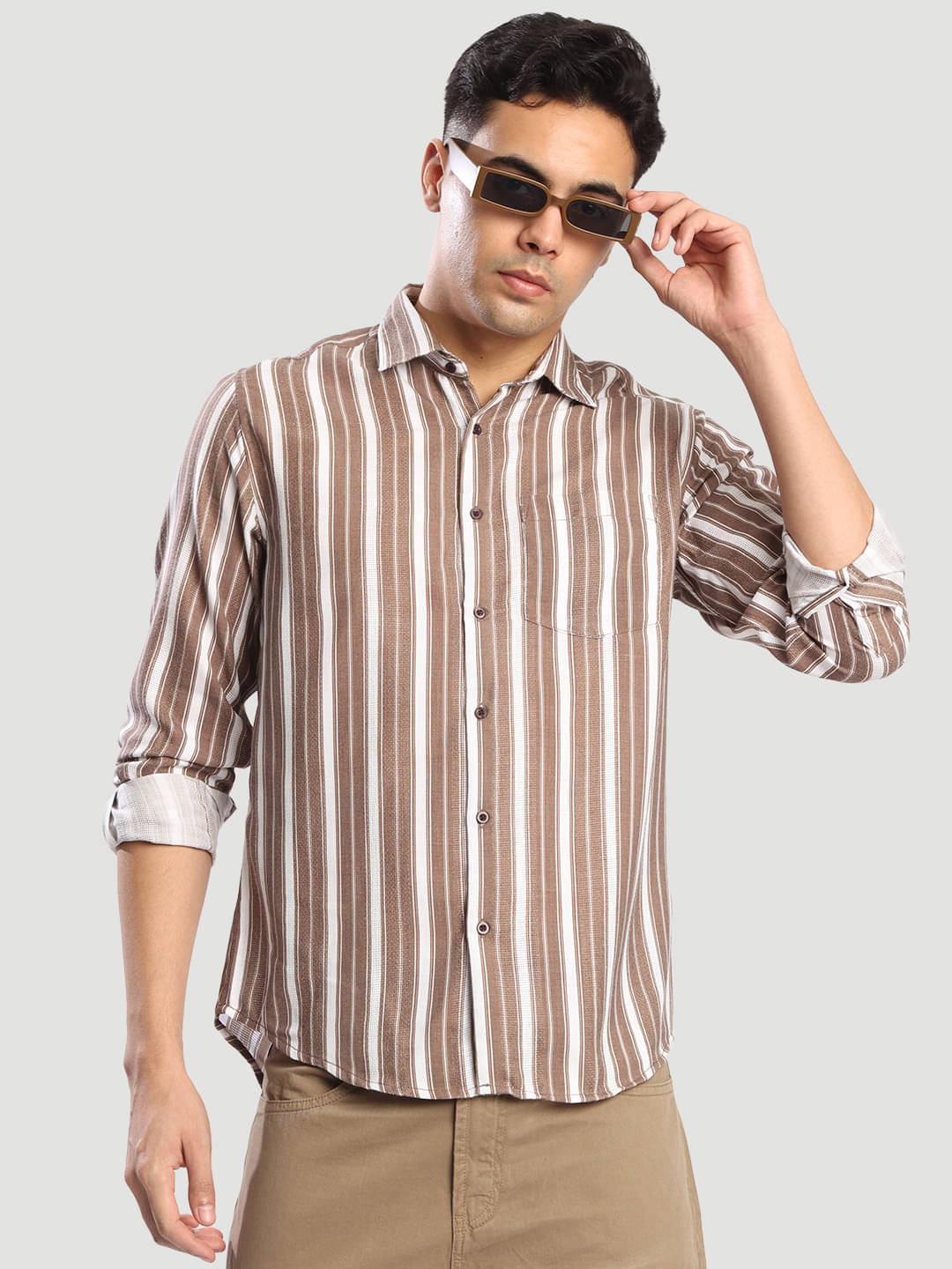 Bene Kleed Polyester Regular Fit Striped Full Sleeves Men's Casual Shirt - Brown ( Pack of 1 ) Bene Kleed Polyester Regular Fit Striped Full Sleeves Men's Casual Shirt - Brown ( Pack of 1 )
