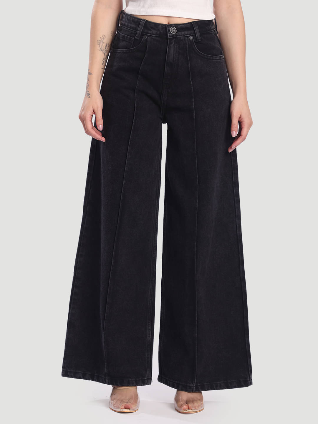     			Bene Kleed Women's Wide Leg High-Rise Jeans ( Black )