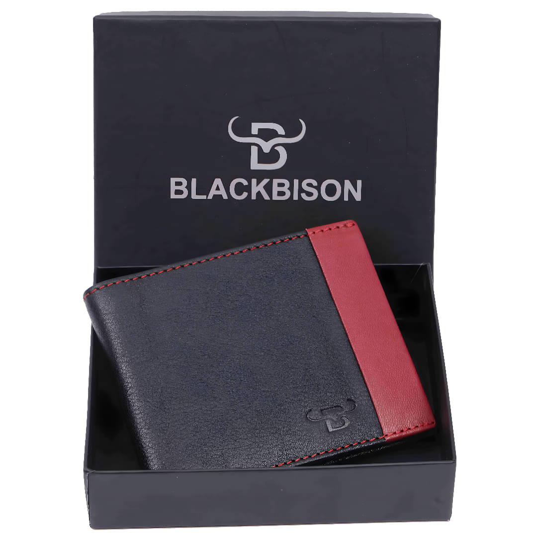 Black Bison 100% Leather Self Design Men's RFID Wallet,Regular Wallet With 6 Slots For Card ( Black , Pack of 1 )     			Black Bison 100% Leather Self Design Men's RFID Wallet,Regular Wallet With 6 Slots For Card ( Black , Pack of 1 )