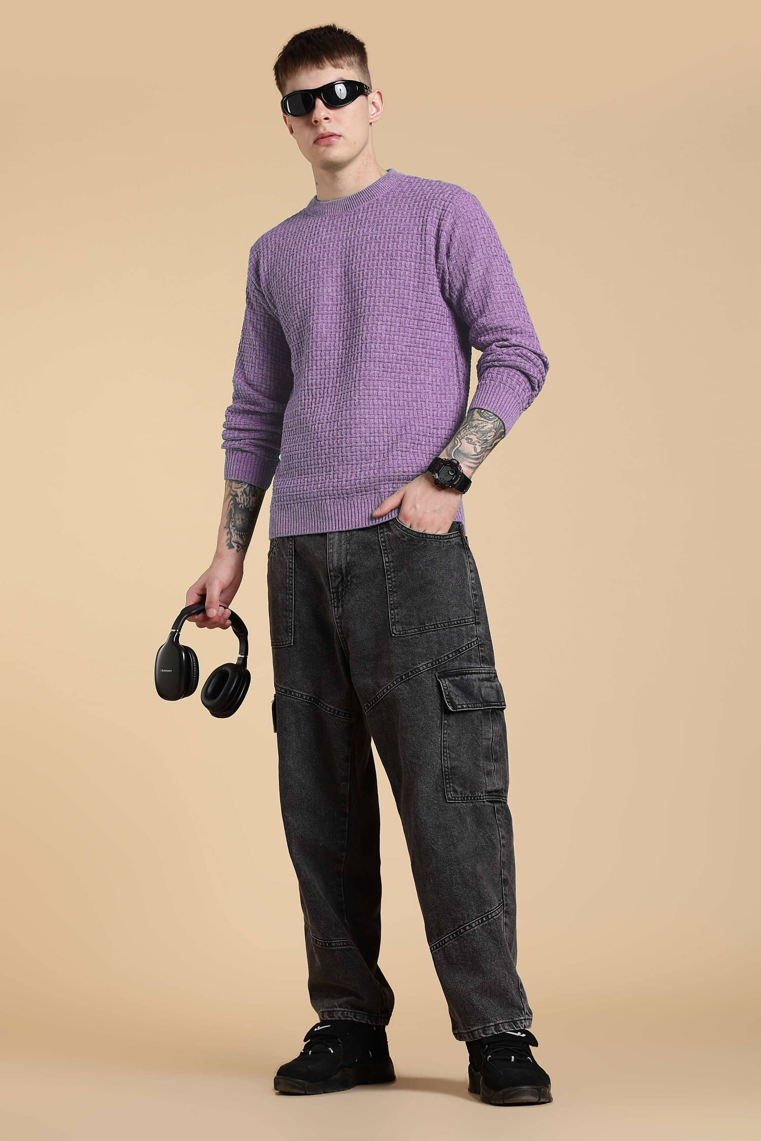 CAT BUNNY Woollen Blend Round Neck Men's Full Sleeves Pullover Sweater - Purple ( Pack of 1 ) CAT BUNNY Woollen Blend Round Neck Men's Full Sleeves Pullover Sweater - Purple ( Pack of 1 )