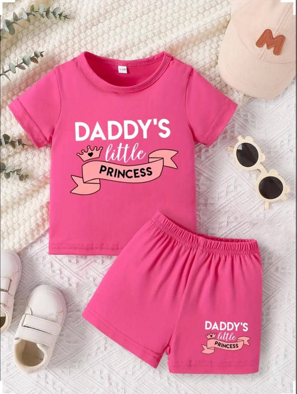 CUTEVIBE Pack of 1 Baby Girls 100% Cotton T-shirt & Shorts ( Light Pink )