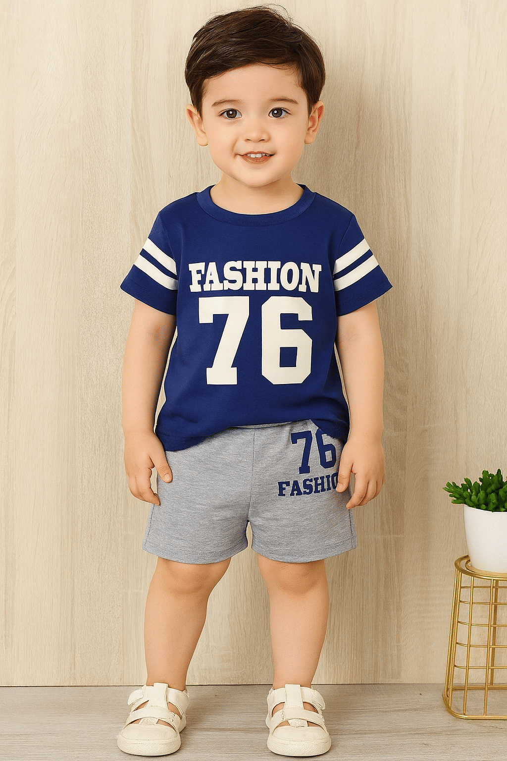     			CUTEVIBE Pack of 1 Unisex Cotton Blend T-Shirt & Shorts Set ( Royal Blue )