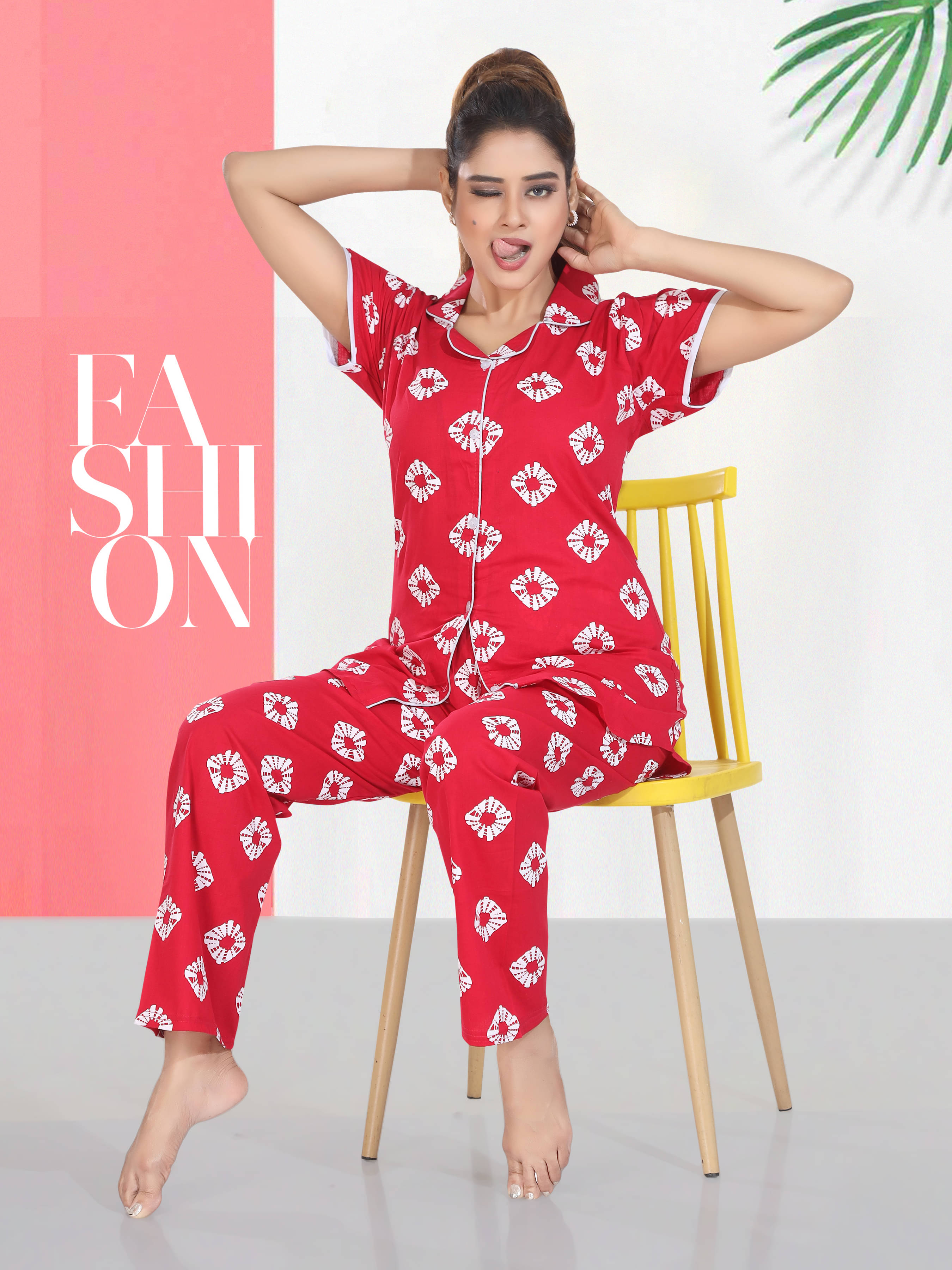     			Cinco Cotton Self Design Women Top with Pyjama ( Pink )