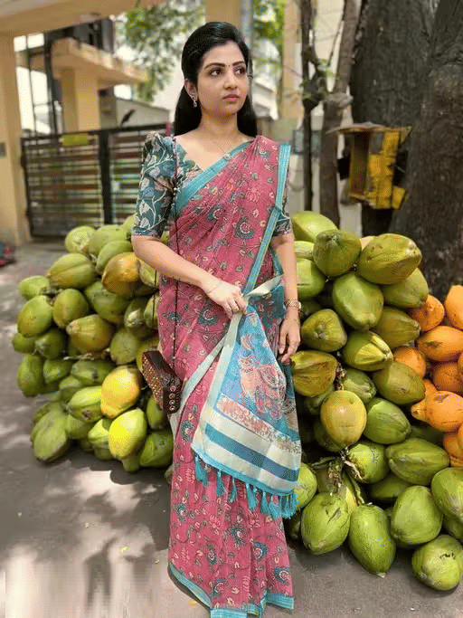     			Ditya Fashion Linen Printed Regular Saree With Unstitched Blouse Piece ( Pink )